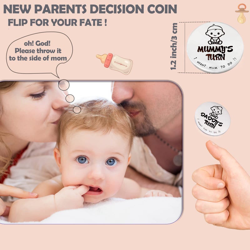 MYPAWLETS New Baby Gifts for New Parents Mom Daddy Funny Double-Sided Silver Decision Coin with Handmade Wooden Box Pregnant Gifts for First Time Moms Keepsake for Baby Memory - Image 2